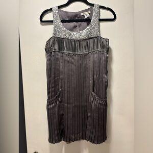 Y2K ALICE + OLIVIA Pleated Dress Gray Sequins Shift Sleeveless Chic Dress XS
